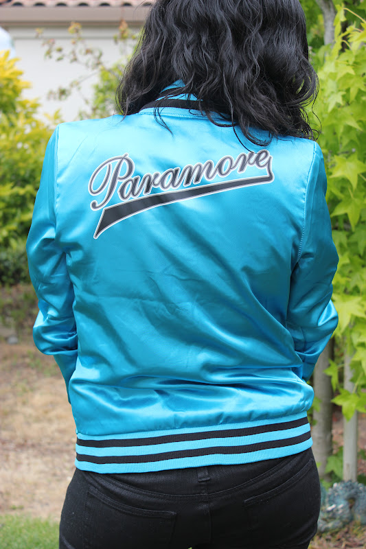 Teal Satin Paramore Bomber Jacket Weekend Outfit