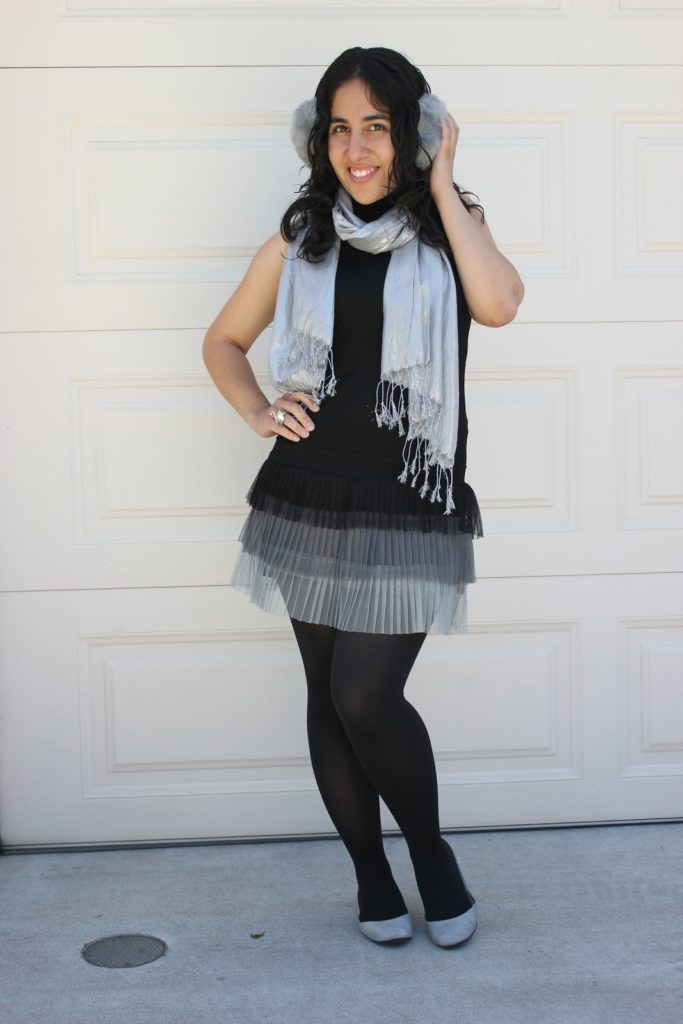Silver and Black Pleated Ombre Dress Outfit