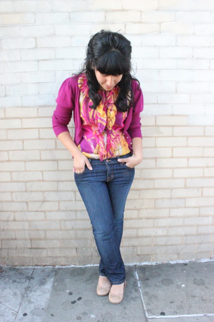 Pink and Yellow Ruffle Top and Skinny Jeans