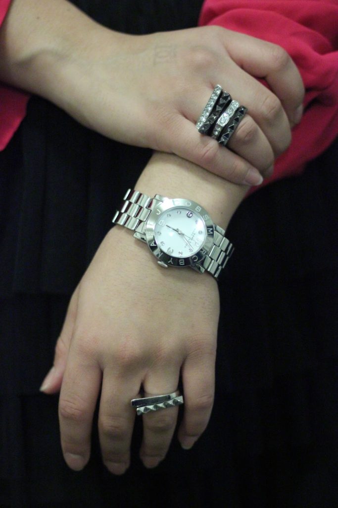 Stacked Rings and Marc Jacobs Silver Boyfriend Watch