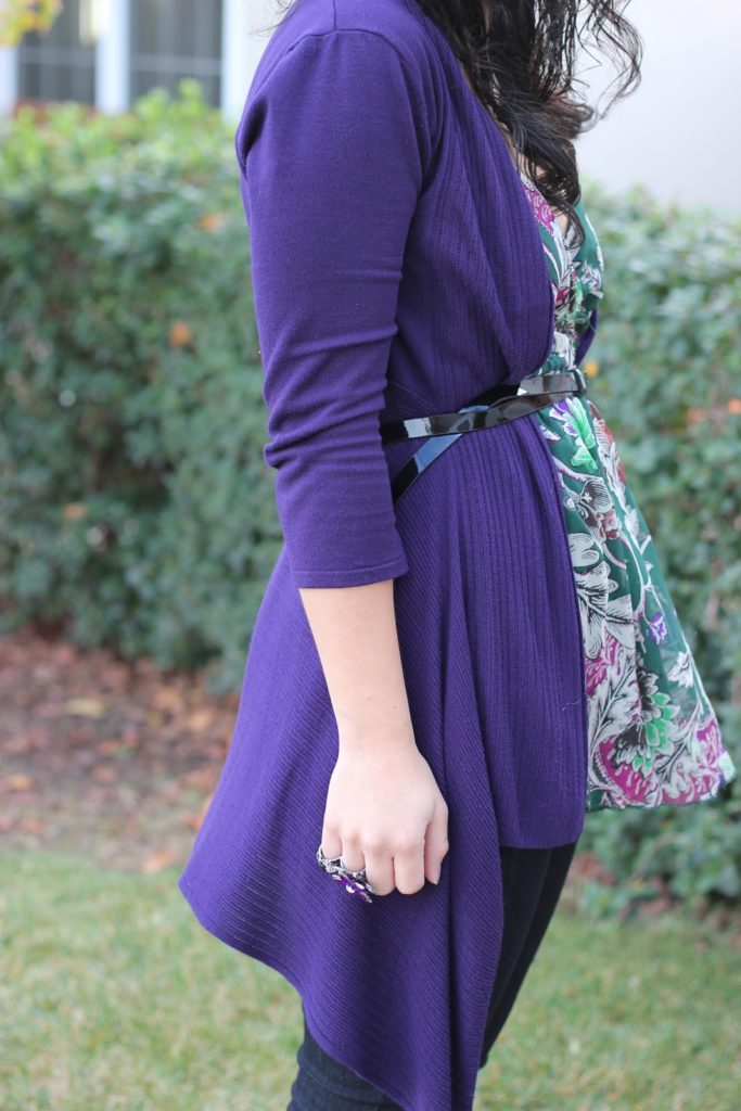 Kenar Belted purple Cardigan Outfit Inspiration