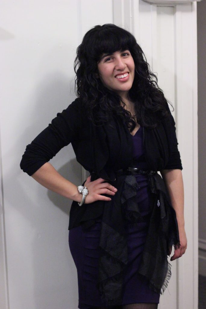 DVF Purple Dress and F21 Cardigan Winter Outfit