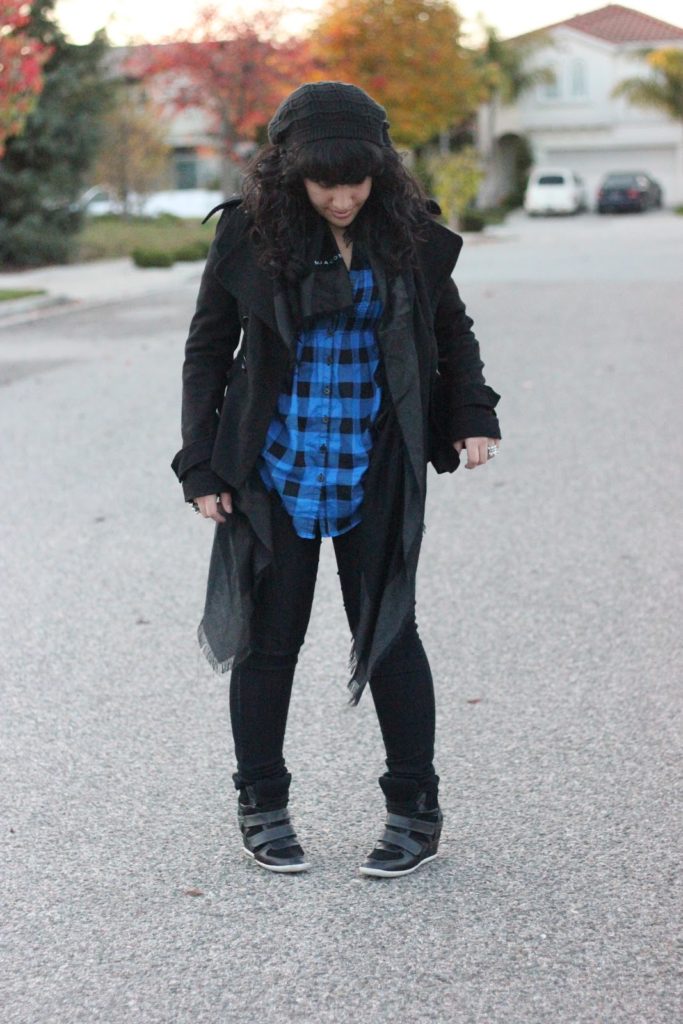 Checkered Button Down and Sneaker Wedges