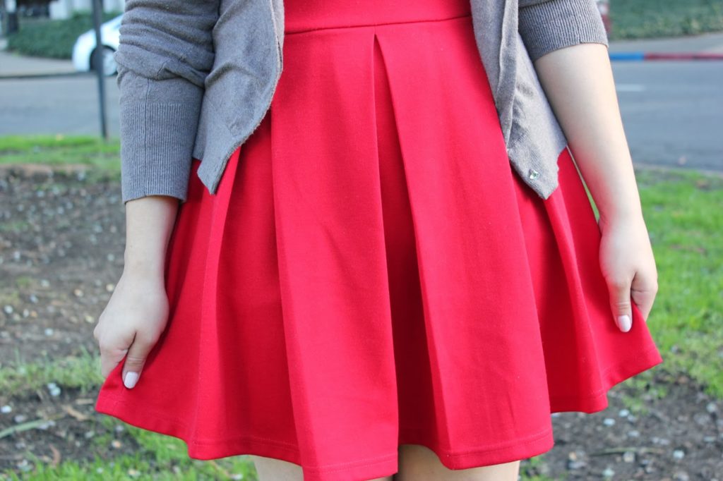 Red Pleated Skater Dress