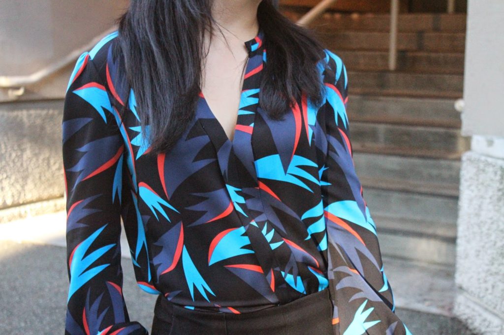 DVF Tropical Blue Silk Top Work Outfit | Will Bake for Shoes