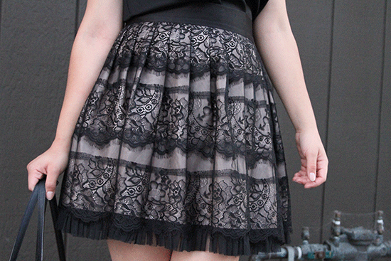 Lace Overlay Pleated Tulle Skirt
