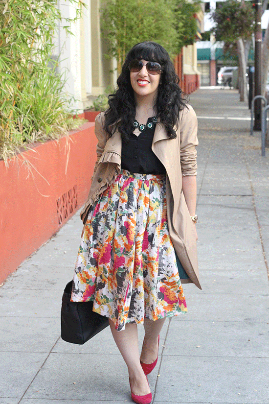 Floral Midi Skirt and Trench