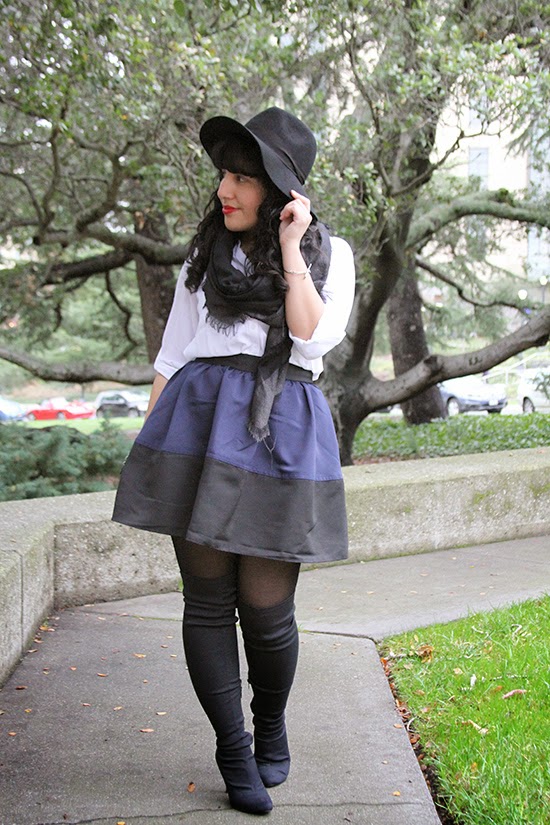 Navy and Black Color Block Skirt