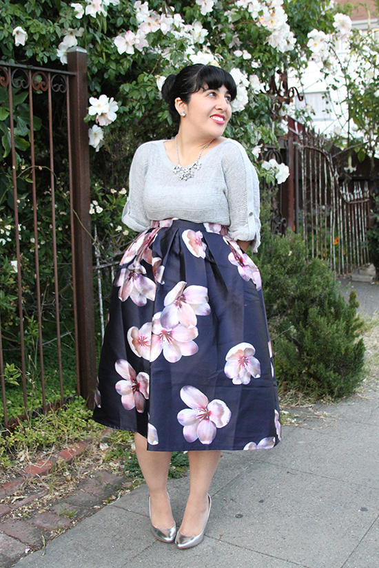 Chicwish Floral Print Skirt and Knit Sweater