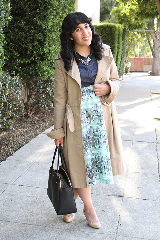 Trench Coat and JOA Striped Floral Skirt