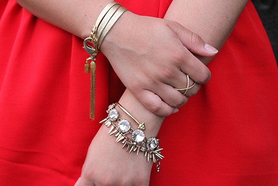 Gold E. Kammeyer Leather Wrap Bracelet and Stack of LE TOTE Bracelets