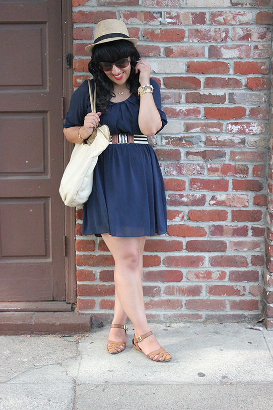 BYER CA Navy  Chiffon Dress Blogger Outfit