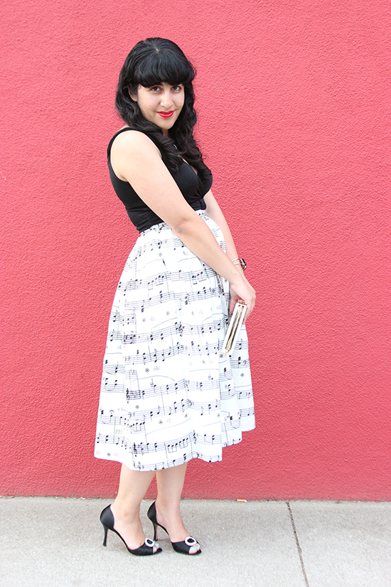 Chicwish Black and White Music Note Midi Skirt Outfit