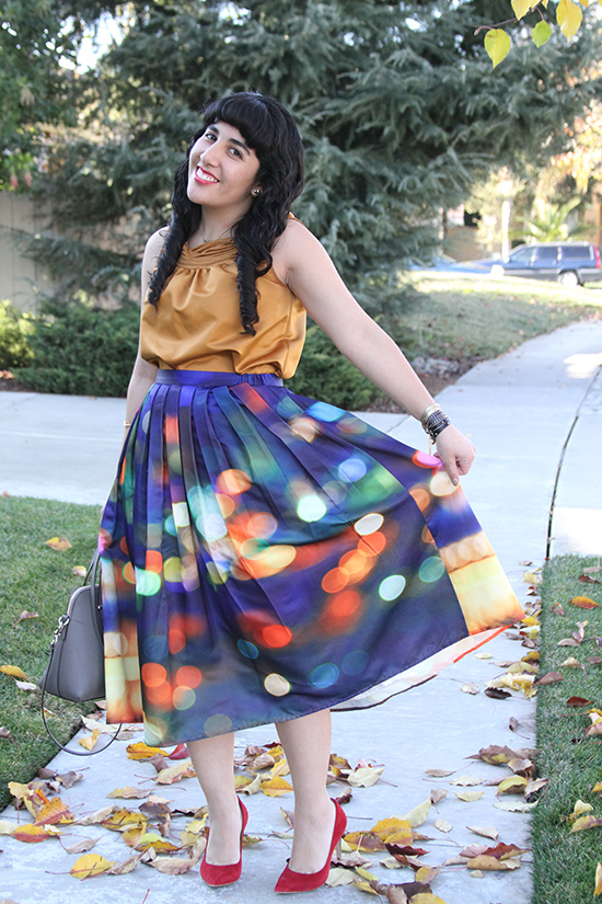 Jewel Tone Midi Skirt Holiday Party Outffit