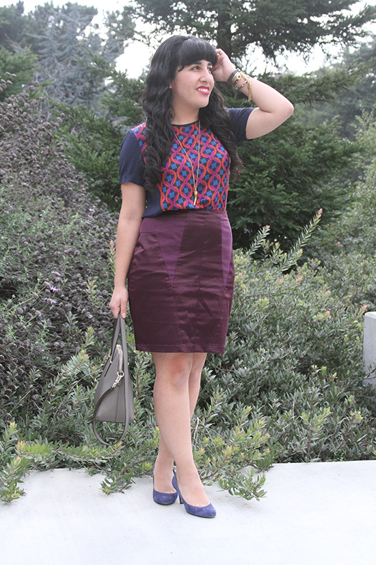 Trina Turk Patterned Blouse Jewel Tone Skirt Work Outfit
